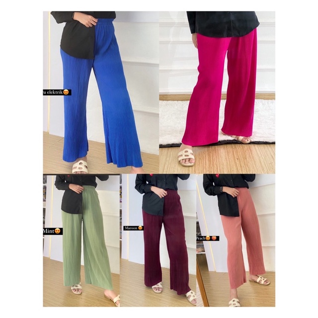 kulot plisket celana plisket kulot jumbo celana kulot plisket celana pink fanta celana biru electric