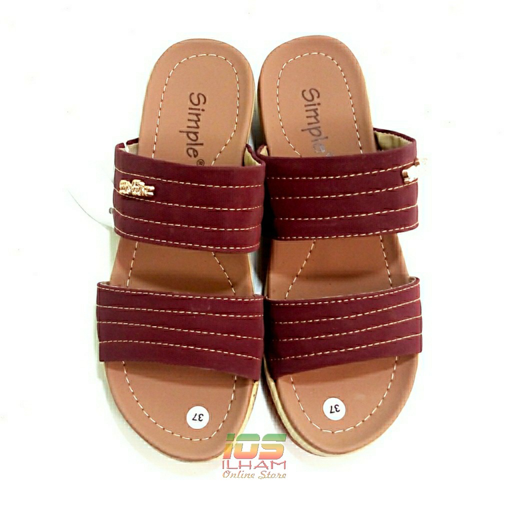 Sandal Wanita Wedges Simple 2 Band Hak 3cm Size 37-40