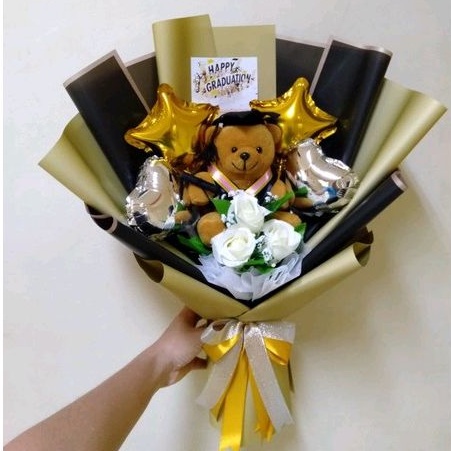 Buket boneka wisuda bunga mawar artificial balon foil wisuda ready stock jakarta tangerang serpong