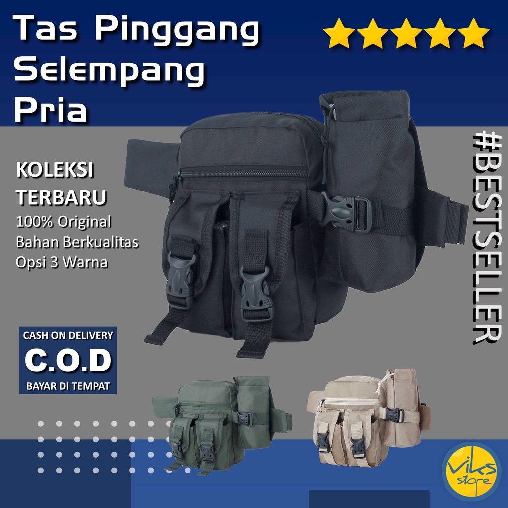 Tas Pinggang Selempang Pria Cowok Waist Bag Bahu Casual Multifungsi Size Sedang Lokal Premium