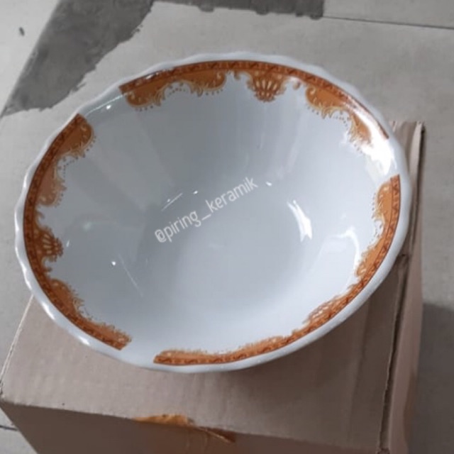 Mangkok Keramik size 7 inch motif mahkota ( per lusin)