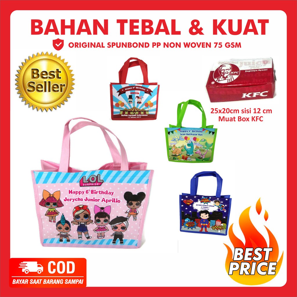 

Tas Ultah Murah Mewah / Tas Ulang Tahun Anak / Tas Ultah Anak Custom / Tas Ultah Custom / Tas Ultah Anak / Tas Ultah Goodie bag / Tas Ultah Anak / Tas Goodiebag kuat / Bahan Tebal dan Kuat Original Spunbond