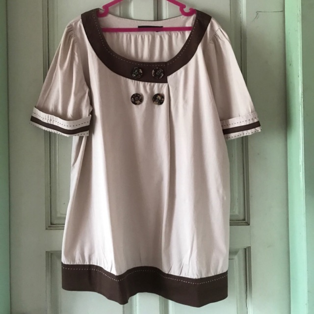 blouse atasan wanita cream coklat