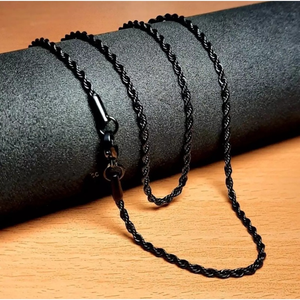 Kalung Titanium Anti Karat Pria Cowok Warna Hitam Model Tambang Plintiran Duta Minang Keren Titanium
