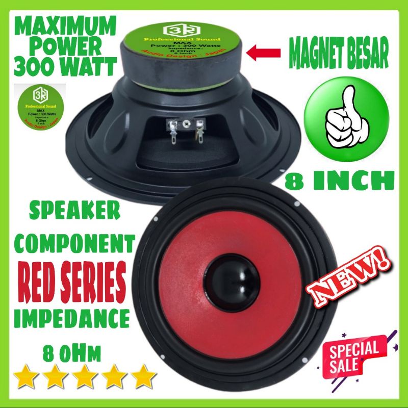 Speaker Component 3R 8 Inch Merah Woofer Magnet Besar 300 Watt 8 Ohm