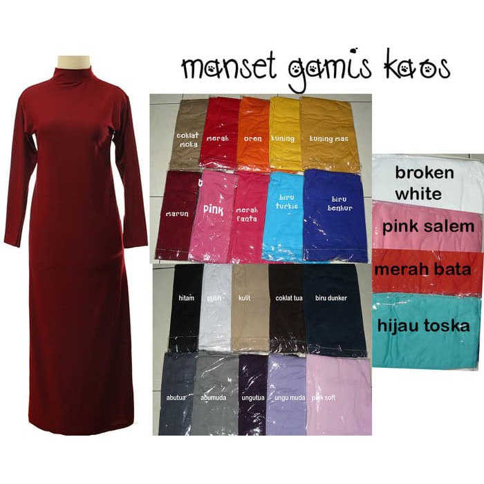 Manset Gamis wanita polos lengan panjang