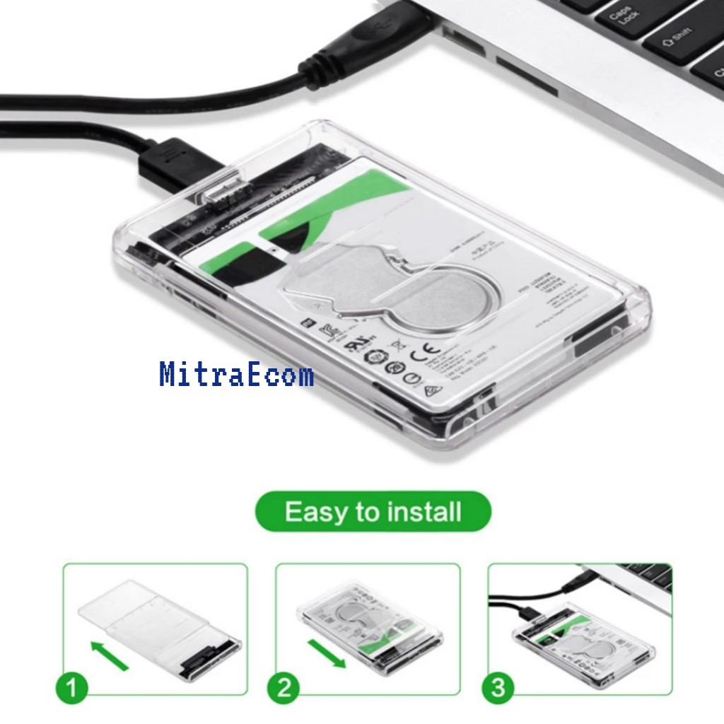 Case Casing HDD SSD Enclosure 2.5 Inch SATA USB 3.0 Transparent / Black Hard Drive Enclosure