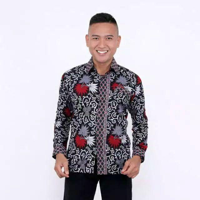 Kemeja Batik Pria Lengan Panjang Motif Kembang Langit Abuabu