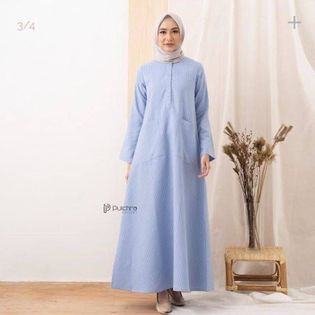 PINTSTRIPES DRESS CLOUDY BLUE PULCHRA GALLERY