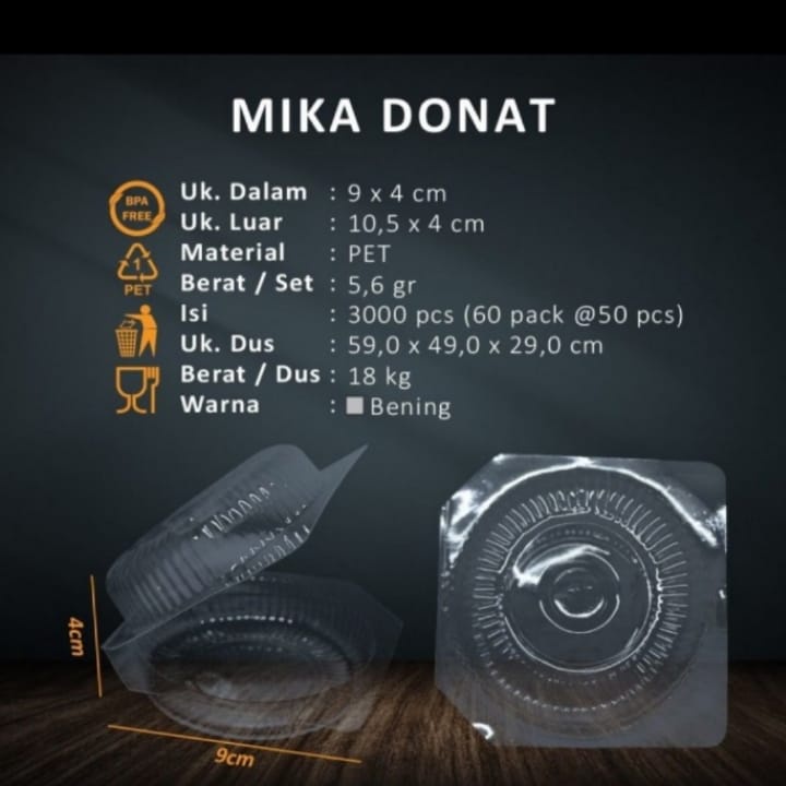 Mika Plastik Donat / Tempat Donat Plastik isi 50