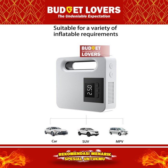 Grab Medan Pompa Ban Mobil Inflator Pompa Angin Ban Mobil Elektrik LCD Display - CSLP03 - White