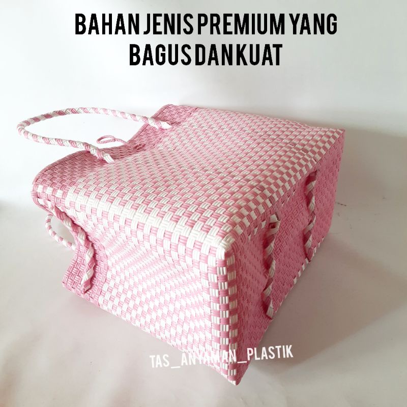 Tas Anyaman Plastik Keranjang Belanja Anyam Tas Anyaman Jali Plastik Jumbo Premium Polos Pastel READY