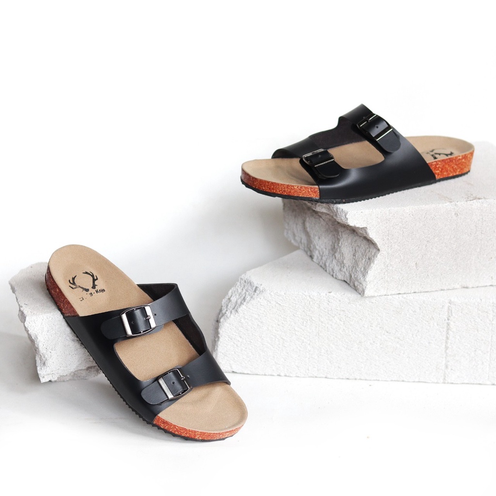 KOJO x HIRO 2 - Sandal Casual Slide Pria Slop Cowok Santai Gaya Distro Kulit PU Coklat Hitam Navy Original KOJO HIRO 02