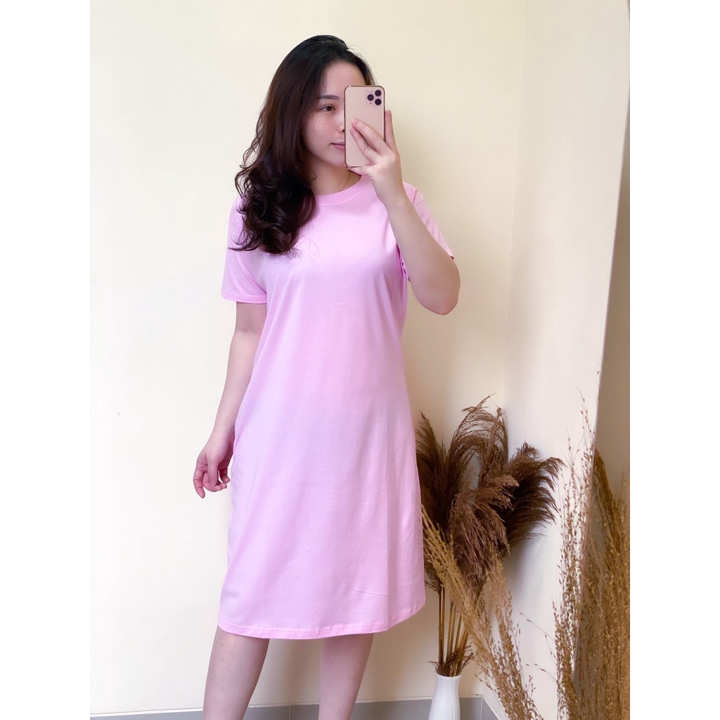 Dress Wanita Midi Polos Bahan Katun Dress Polos Korea Cotton