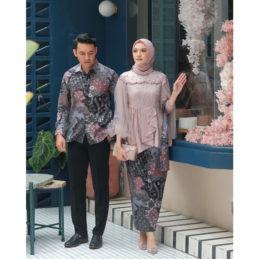 Kebaya Batik Couple Vanilla Rose BONUS HIJAB Kebaya Wisuda Kebaya Lamaran Kebaya Couple modern