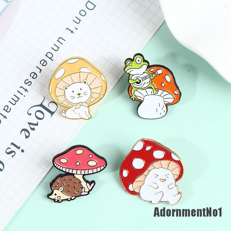 (Adornmentno1) Bros Pin Enamel Bentuk Jamur / Gitar / Kodok / Landak Kartun Lucu