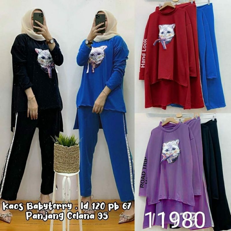 Catty Set, SETELAN/ONE SET WANITA CANTIK MODIS FIT XXL LD 110-122 BAHAN KAOS BABYTERRY IMPORT OOTD KEKINIAN TERMURAH TERLARIS