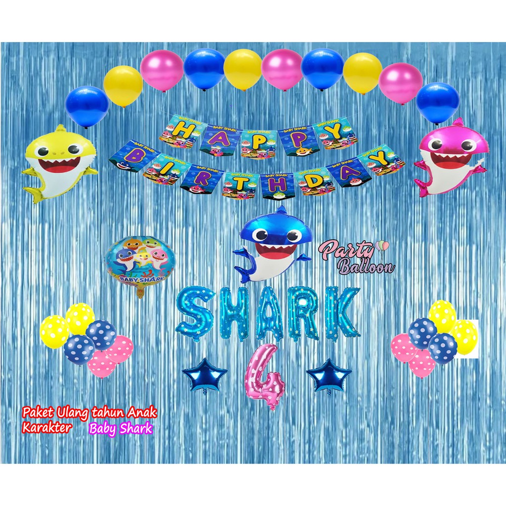 Paket Ultah Anak / Paket Ulang Tahun Baby shark / Paket Dekorasi Ultah