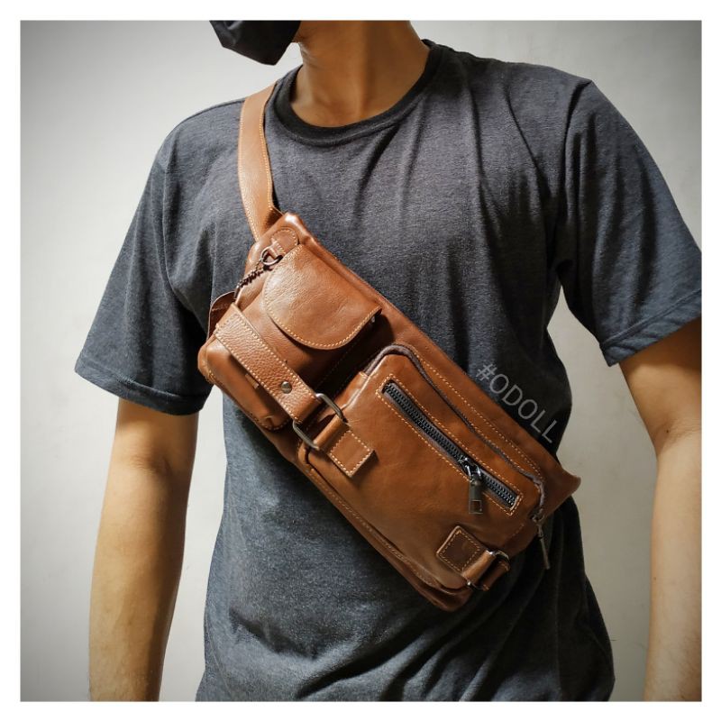 Tas Pria Selempang Dada Kulit Asli | Waistbag Kulit Asli