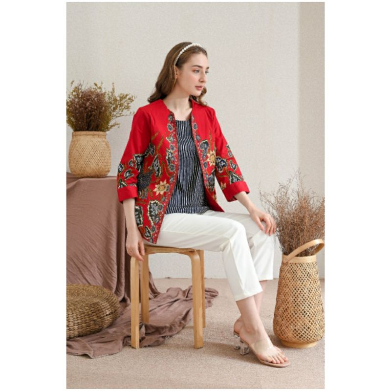 Atasan Blouse Batik Wanita Lengan 7/8 Edisi Imlek Warna Merah, 242 AUS / ACI#-2