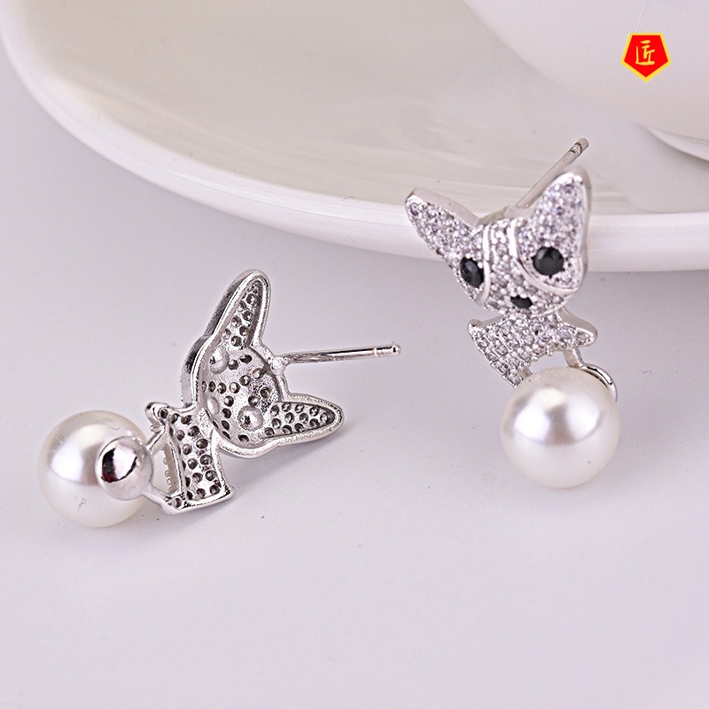 [Ready Stock]Elegant Personality Puppy Pearl Stud Earrings 925 Silver