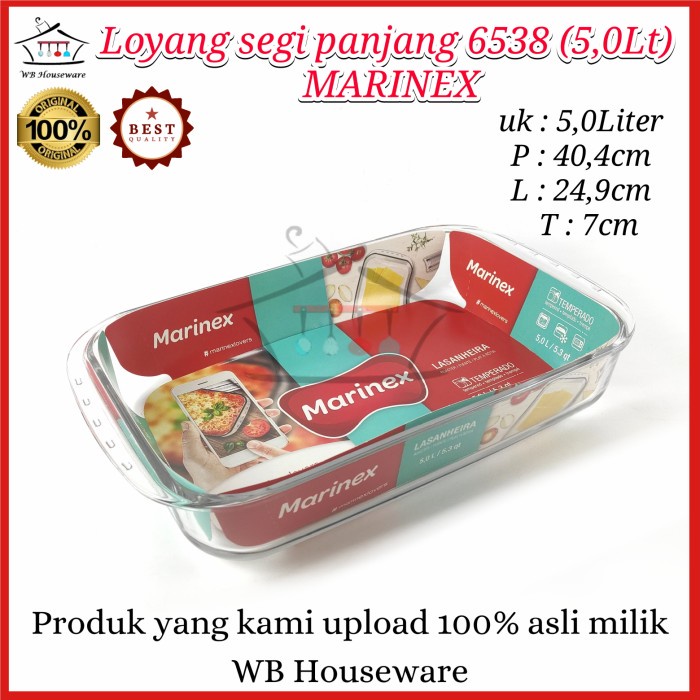 Loyang Kaca - Loyang Kaca Segi Panjang Tahan Panas 6538 5,0Liter Marinex