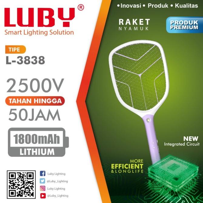 $+$+$+$+] Raket Nyamuk Cas Luby 3838 Batre 1800 mAh Bisa Diganti + Kabel Chager