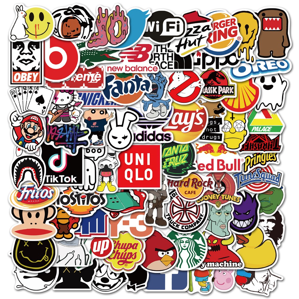 

100pcs Stiker Logo Tahan Air Untuk Koper / Mobil / Skateboard / Laptop / Sepeda