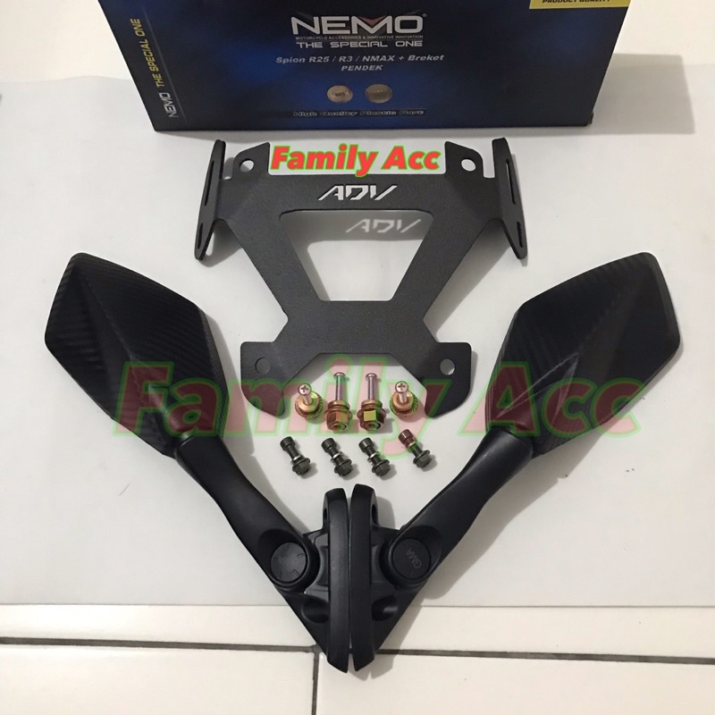 PAKET SPION ADV 150 / ADV 160 MODEL CBR NEMO 1005 SB KACA CEMBUNG BENING PLUS BREKET SERPO / WINDSHIEL ADV 150 DAN ADV 160 PNP