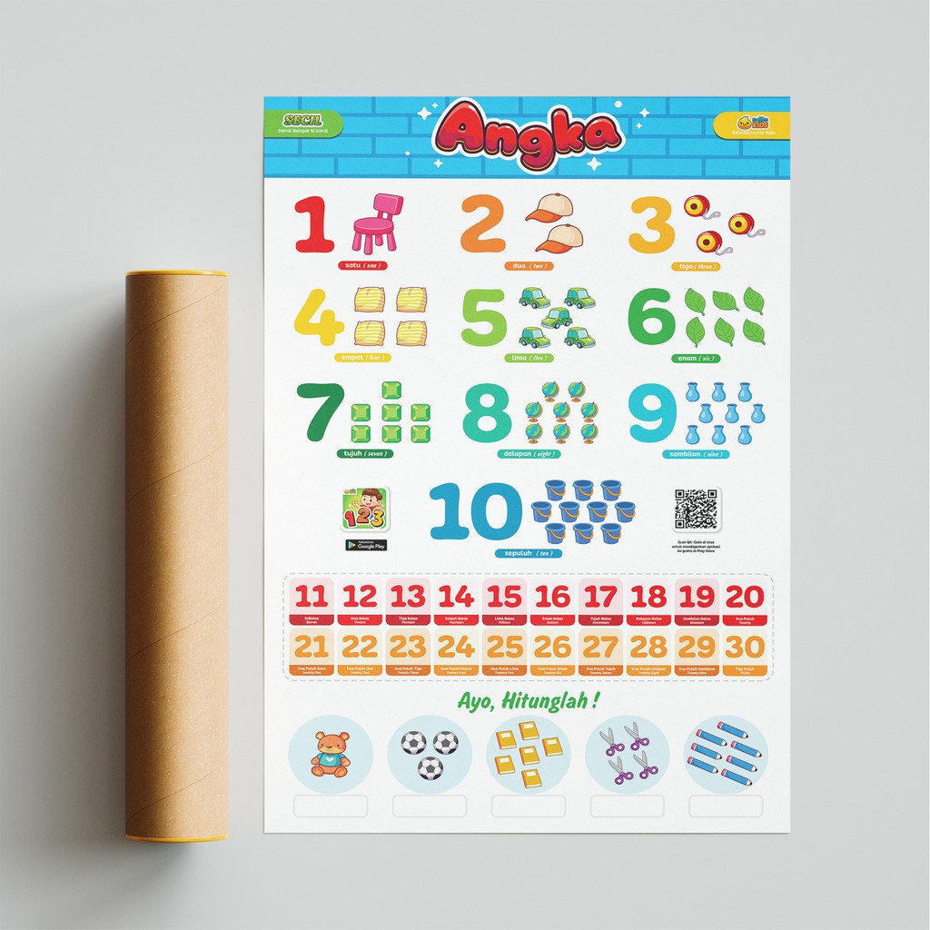 Poster Angka 1 Sampai 50 Bilingual 2 Bahasa Poster Belajar Anak Premium Shopee Indonesia
