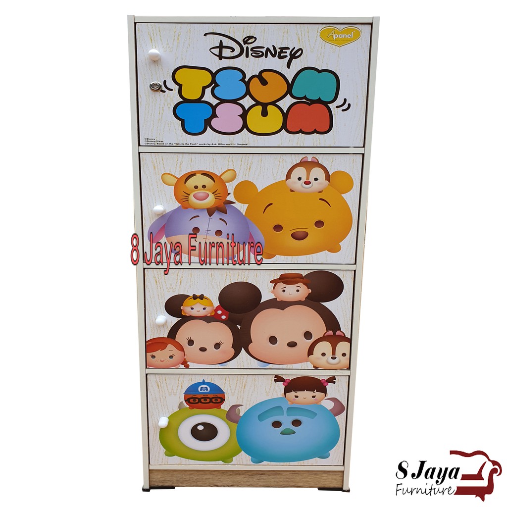 Rak Buku Susun Lemari  BIGPANEL 4 Pintu  TsumTsum Kayu  