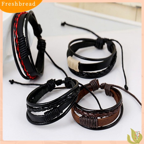 Fresh| Gelang Bangle Kulit Pu Multilapis Gaya Vintage Retro Untuk Unisex