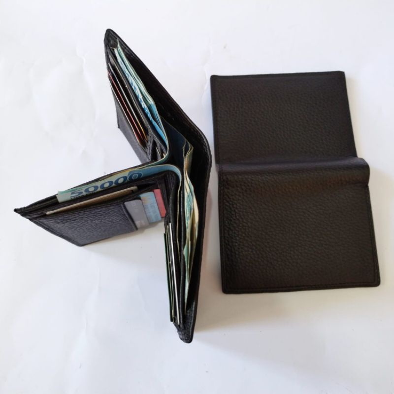 Dompet kulit pria polos lipat berdiri Dompet kulit asli