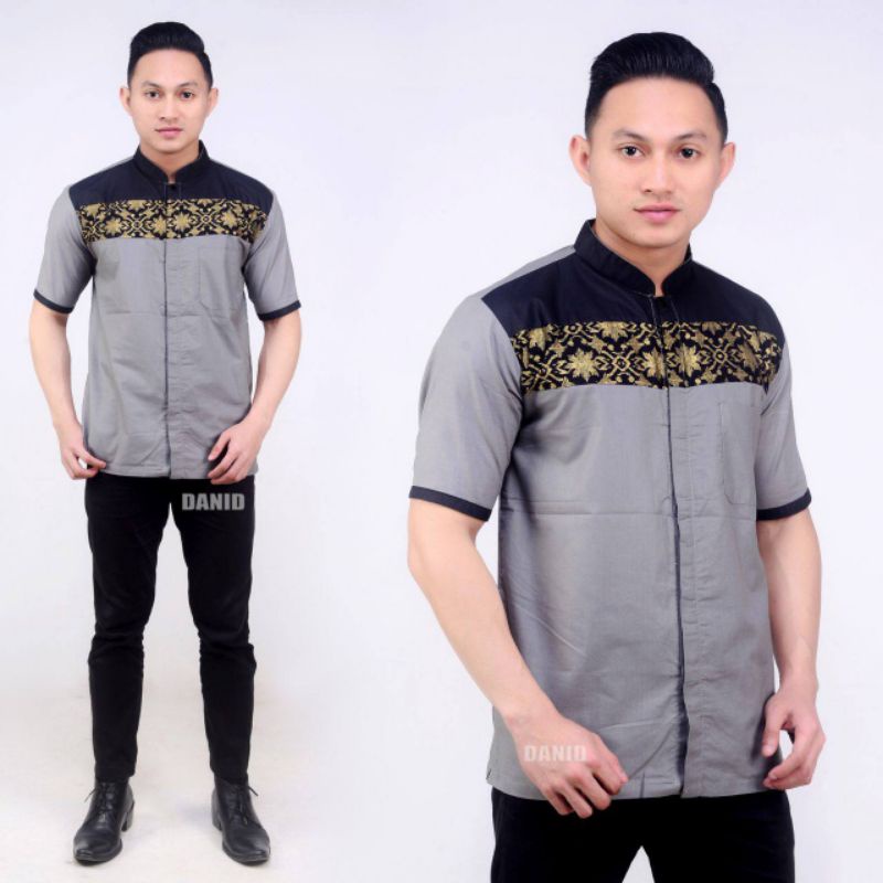 Koko Bordir Kombinasi Batik Lengan Pendek Terlaris Size M, L, XL ( ORIGINAL )