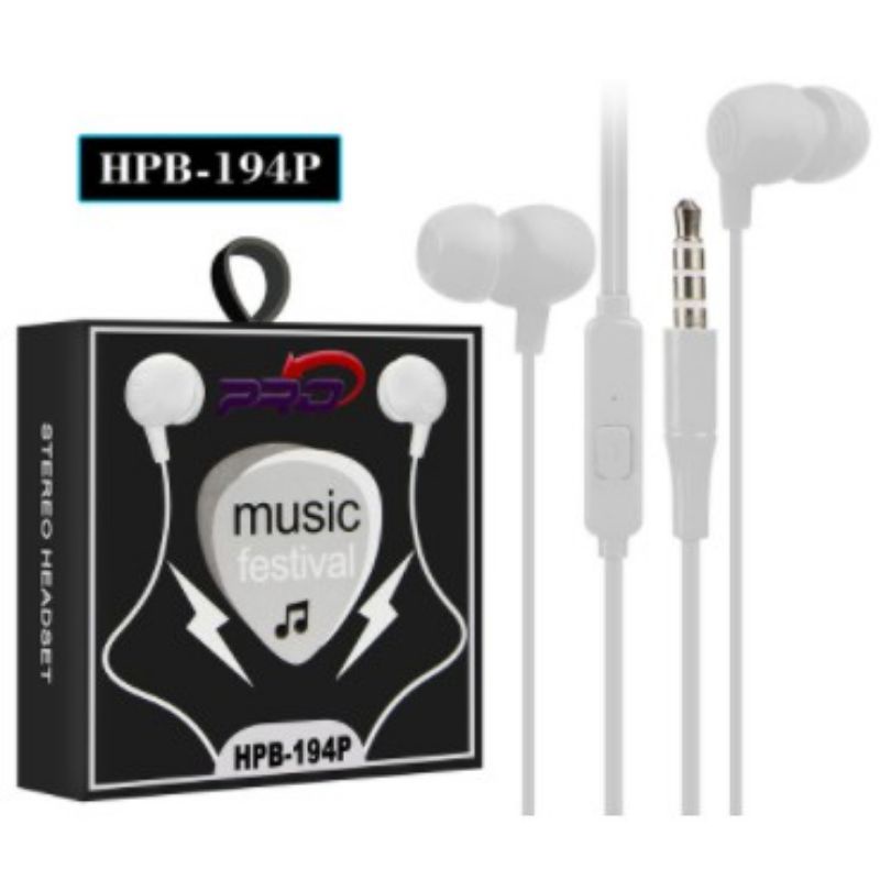 Headset Earphone Stereo Bass Handsfree Stereo PRO HPB-194P Jack 3.5mm