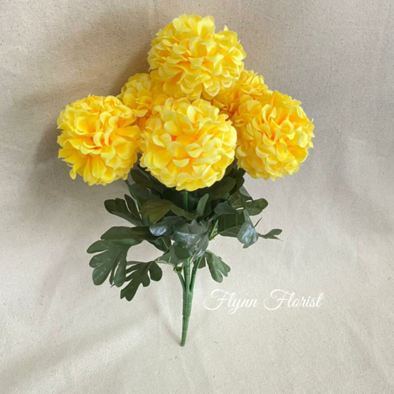 Bunga Seruni Ball X6 (satuan) Bunga Artificial / Bunga Plastik / Bunga Dekorasi / Pernikahan-Kuning