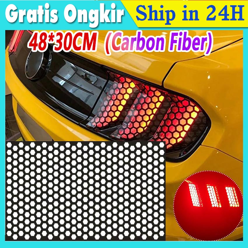 Carbon Stiker Lampu Belakang Mobil Stoplamp Motif Sarang Lebah 48x30cm Untuk Toyota Honda Suzuki Maz
