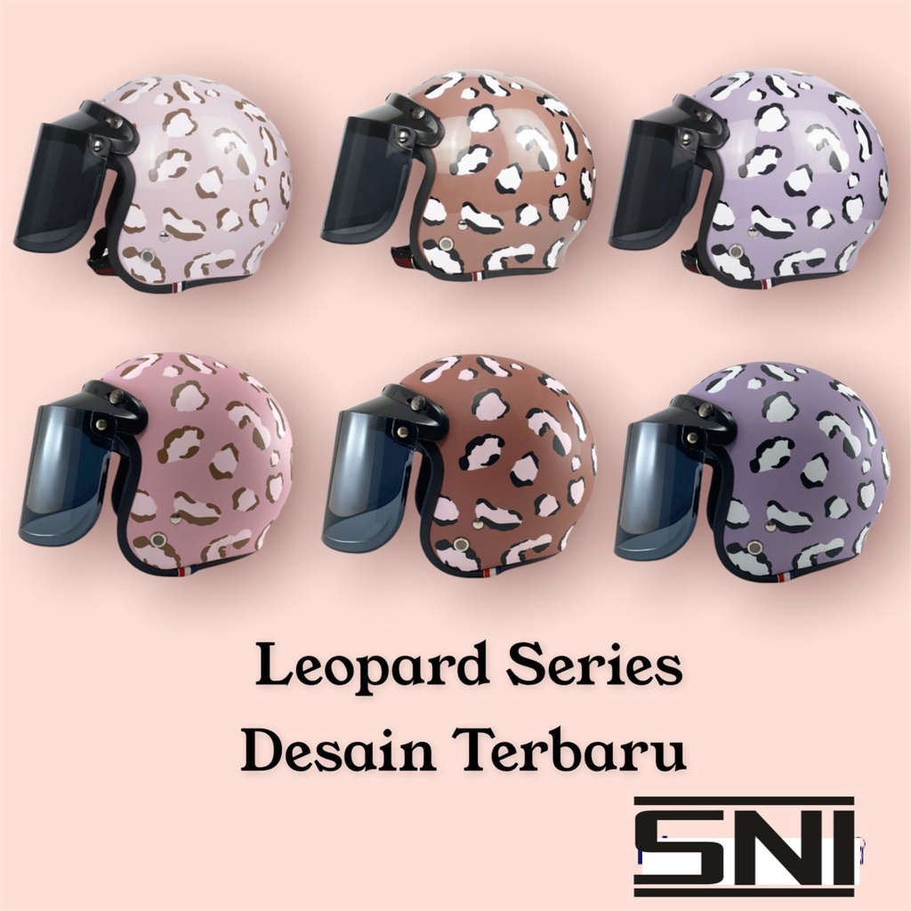 Helm Bogo Dewasa Cewek Full Leher SNI Aesthetic Leopard