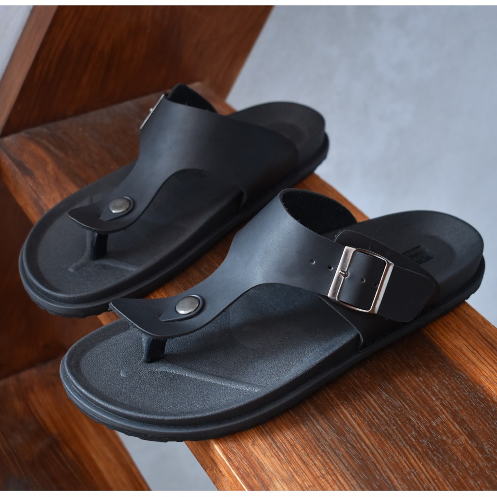 VS 01 BLACK |FORIND x Volve| Sendal Kulit Simpel Original Pria/Cowok/Men Sandal Lokal Ori Footwear