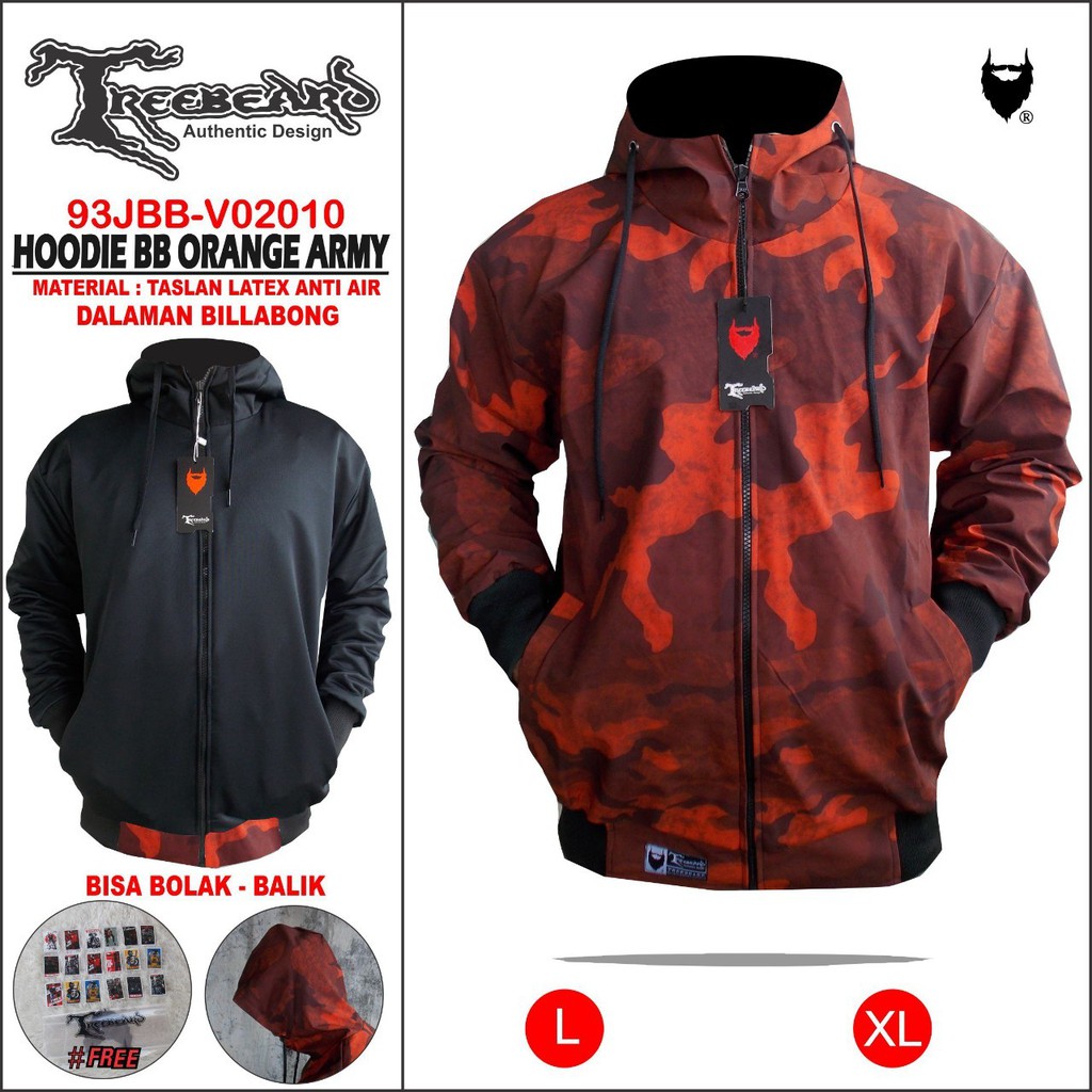 HOODIE PRIA KOMBINASI BISA BOLAK-BALIK TREEBEARD (WATERPROOF)