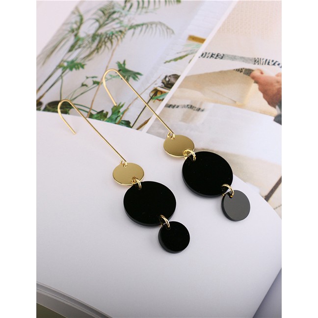 LRC Anting Gantung Fashion Gold Geometric Round Stitching Earrings Accessories F69850