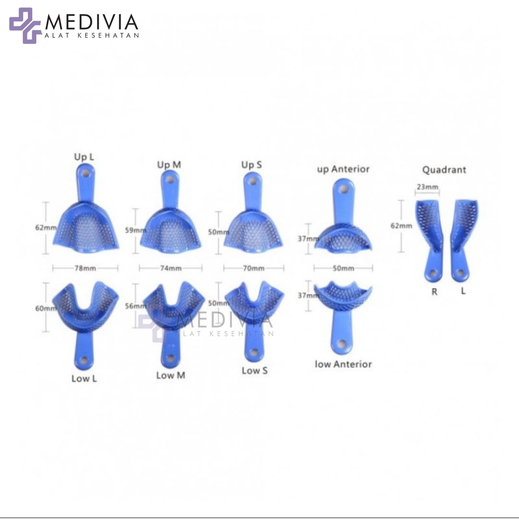 Sendok cetak gigi / teeth tray/dental impresion/ sendok cetak stainless still lapis plastik/ dewasa anak sebagian anterior posterior