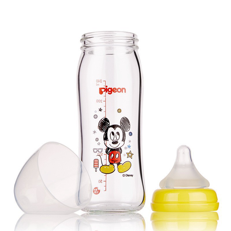 Pigeon Glass 240ml Disney Wideneck SofTouch Baby Bottle Botol Susu Kaca