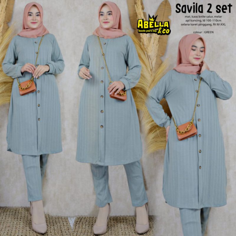 SAVILA SET #2 atasan+celana bahan kaos fit to XL