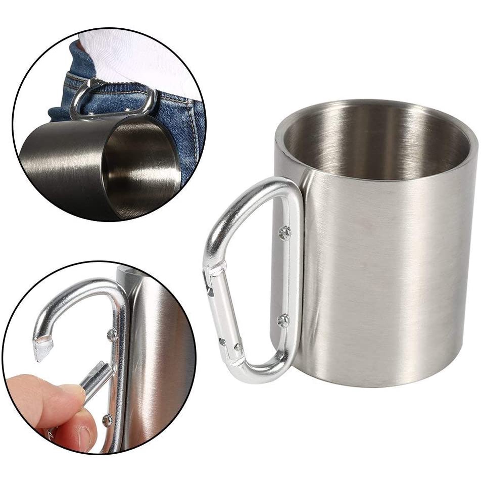 YGRETTE - GELAS MUG One Two Cups Gelas Cangkir Carabiner Stainless Steel 220ml CAMPING KARABINER