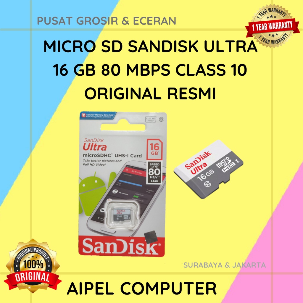 ULTRA16 | MICRO SD SANDISK ULTRA 16 GB 80 MBPS CLASS 10 ORIGINAL RESMI