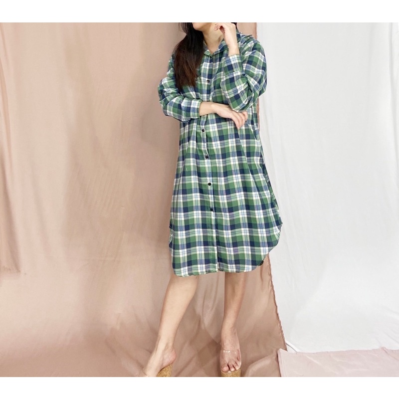 tunik kemeja wanita lengan panjang flanel / tunik flanel kotak kotak / tunik wanita Ld 106