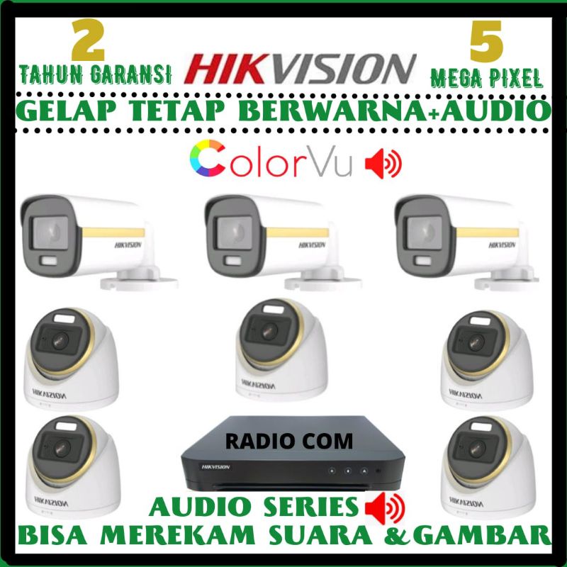 PAKET CCTV HIKVISION COLORVU 8 CHANNEL 8 KAMERA 5MP SIANG MALAM BERWARNA +AUDIO
