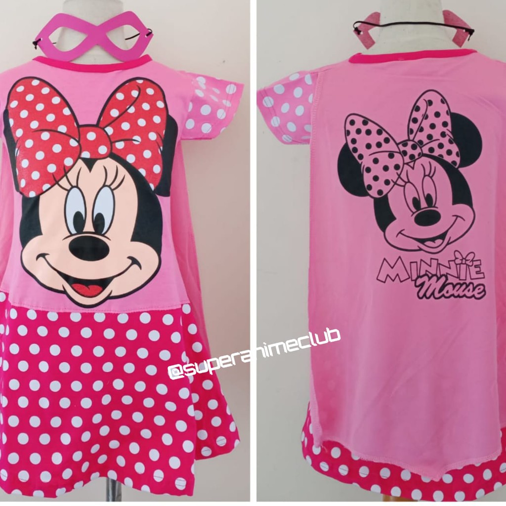 Dress Kostum Baju Anak Minnie Mouse Pink Karakter Cewek Perempuan