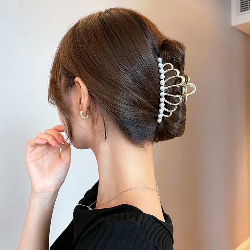 Jepit Rambut Bunga Mutiara Geometris lady's Korea vintage metal big grip clip